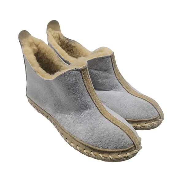 Vintage Womens Sz 8-9 LL Bean Lt Blue Wicked Good Shearling Bootie Slippers - Picture 1 of 9
